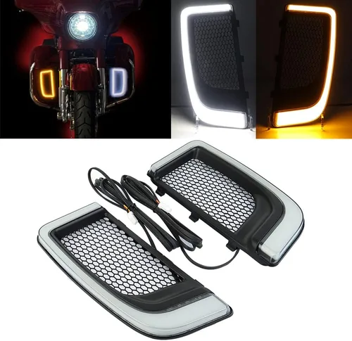 Vista 7 de Luces de ventilación Road Glide, intermitentes, circulación diurna, luces laterales para motocicletas 2015-2020 (negro)