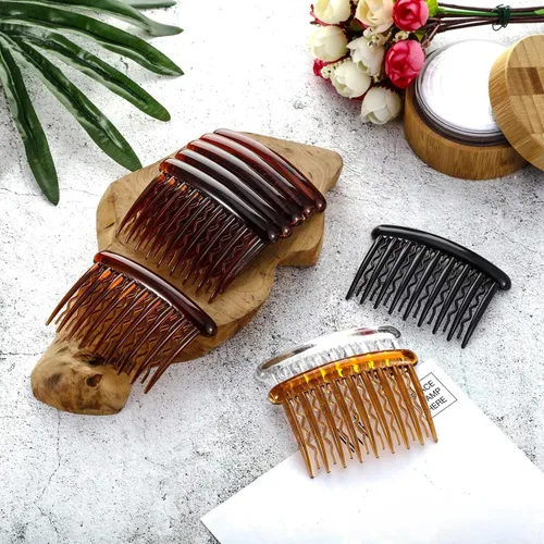 Vista 7 de Gejoy 12 piezas de peines para el cabello, peine lateral francés para las mujeres dientes de plástico Tortuga lado pelo para cabello fino fino