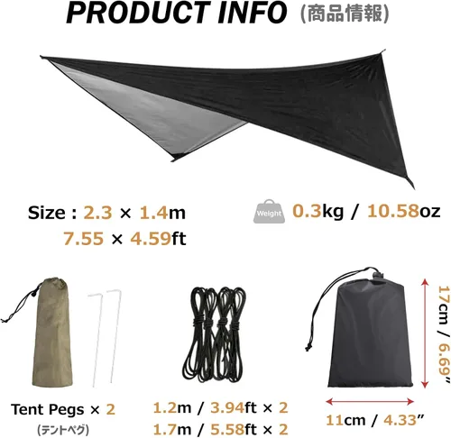 Vista 2 de Azarxis Hamaca de lona para camping, mosca de lluvia, toldo impermeable para tienda de campaña, toldo de tela para picnic para senderismo al aire