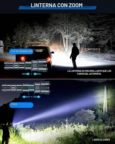 Vista 7 de Linternas superbrillantes de 99000 lúmenes altos, recargable, potente linterna LED de 6 modos, linternas tácticas con zoom, resistentes al desgaste