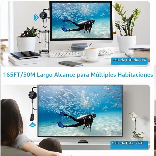 Vista 6 de Transmisor y receptor HDMI inalámbrico 4K, AIMIBO extensor HDMI inalámbrico transmisión en vivo de video/audio sin retraso para laptop, PC