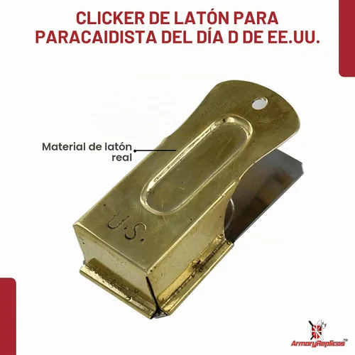 Vista 2 de Armory Replicas - Clicker de grillo de latón para paracaidista del Día D de los Estados Unidos