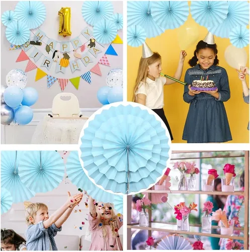 Vista 6 de CEEYSEE Paquete de 6 abanicos de papel colgantes redondos para decoración de fiestas, cumpleaños, bodas, eventos de graduación (azul/SLANS)