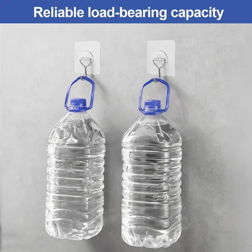 Vista 4 de Ganchos adhesivos de pared para colgar abrigos resistentes, 13 libras (máx.), gancho transparente impermeable multiusos, ganchos de acero inoxidable