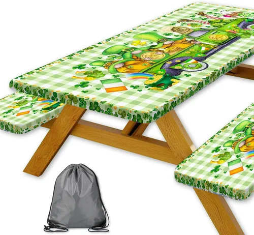 Vista 33 de Funda para Mesa de Picnic con Fundas para Bancos y Bolsa, Campista de Madera Impermeable Resistente al Viento, Cubierta de Mantel Ajustada con Borde