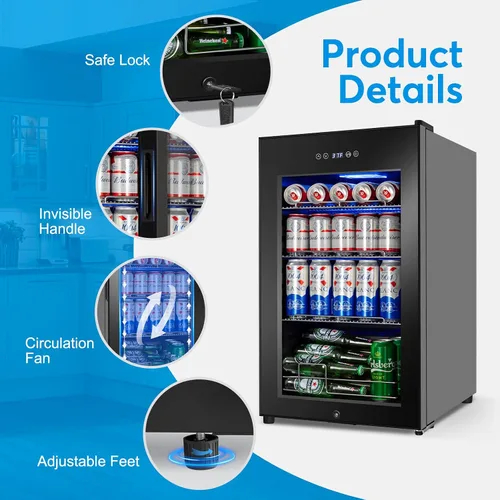 Vista 3 de Refrigerador de bebidas de 17 pulgadas de ancho – Enfriador de bebidas para 126 latas con puerta de vidrio Mini refrigerador de cerveza