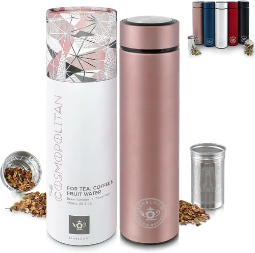 Vista 12 de Teabloom - El vaso y termo de viaje ORIGINAL All-Brew El favorito de OPRAH Botella de agua aislada de 16oz/480ml / frasco de té / taza de café