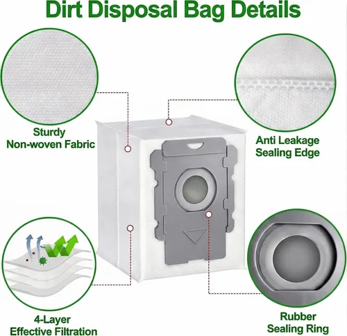 Vista 3 de Paquete de 12 Bolsas de Aspiradora Compatibles con iRobot Roomba i3+, i4+, i5+, i6+, i7+, i8+, j5+, j6+, j7+, j8+, j9+, s9+, Bolsas de Repuesto