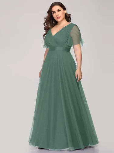Vista 3 de Ever-Pretty Plus 07962 - Vestido de noche con cuello en V y cintura imperio para mujer