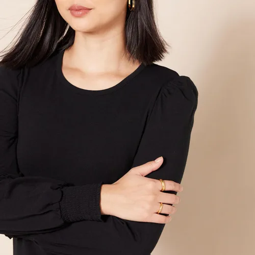 Vista 4 de Tienda Essentials - Camiseta de manga larga con cuello redondo y puños fruncidos para mujer