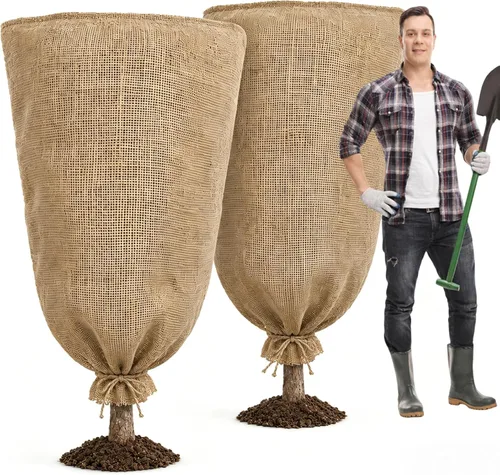 Vista 10 de 1 pieza cubierta de arpillera para plantas de invierno de 45.3 x 70.9 pulgadas, bolsas grandes de arpillera con cordón, cubiertas reutilizables