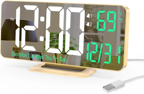 Vista 11 de KOSUMOSU Reloj de Escritorio 6.7 pulgadas Reloj Despertador Digital Negro con Alarma Dual, Atenuación, Fecha, Día de la Semana, Temperatura, 12h