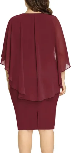 Vista 7 de LALAGEN Vestido de gasa para mujer, talla grande, con volantes, manga casquillo favorecedora, vestido de tubo para fiesta, S-XXXL