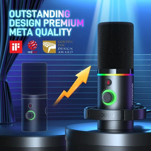 Vista 8 de MAONO XLR/USB - Micrófono dinámico para juegos RGB con software, silencio, perilla de ganancia, control de volumen y conector para auriculares