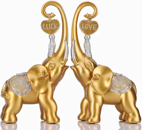 Vista 10 de DOVDOV Juego de 2 piezas de estatua de elefante azul, escultura de elefante de amor, elefante azul para decoración del hogar, estantería de oficina
