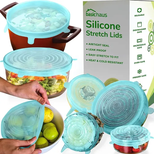Vista 12 de Tapas elásticas de silicona reutilizables para almacenamiento de alimentos en el refrigerador, fundas elásticas resistentes al calor, tazas, latas