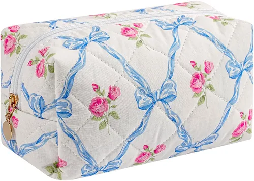 Vista 38 de Bolsa de maquillaje de viaje para mujeres y niñas, bolsa de maquillaje con cremallera, flores florales, organizador de maquillaje, bolsa de tela