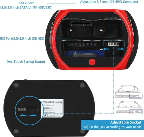 Vista 4 de TCC-S868-US - Estación de acoplamiento para disco duro USB 3.0 a 2.5 SATA IDE de 3.5 pulgadas, lector de ranuras duales, carcasa externa, para 2.5