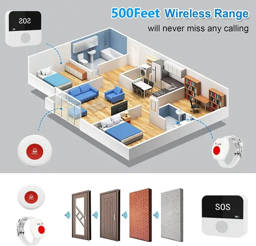 Vista 5 de Buscapersonas inalámbricas para cuidadores, botón de alerta para ancianos, botón inteligente de llamada de emergencia, sistema de ayuda personal