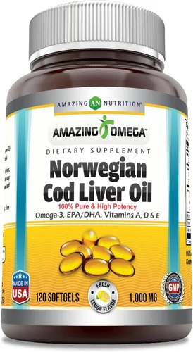 Vista 7 de Amazing Omega - Suplemento de cápsulas blandas de aceite de hígado de bacalao noruego de 1000 mg Omega-3, EPA, DHA, vitamina A, D y vitamina E