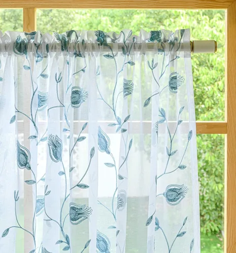 Vista 70 de MYSTIC-HOME Juego de cortinas de niveles transparentes blancas para cocina de 24 pulgadas de largo, tratamiento de cortinas para ventanas pequeñas