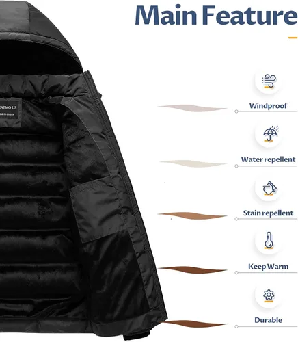 Vista 3 de CREATMO US Chaqueta acolchada impermeable para hombre, chaqueta de invierno cálida y gruesa para esquí