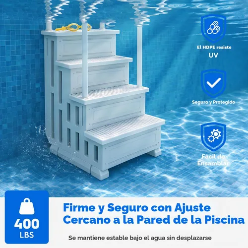 Vista 2 de XtremepowerUS Escalera de piscina sobre el suelo y sistema de 4 escalones con pasamanos, escalera de entrada resistente para acceso de terraza a