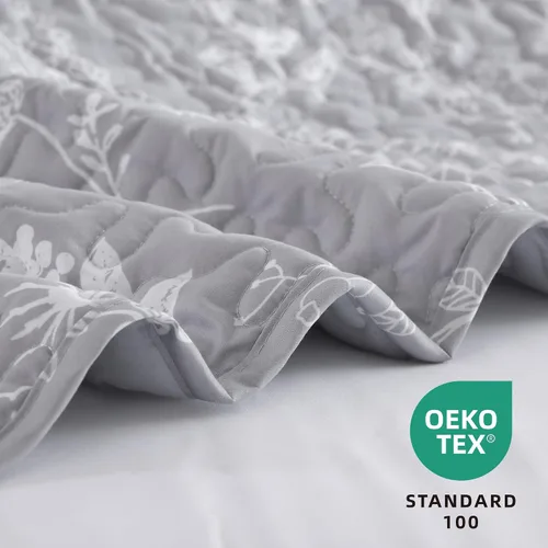 Vista 2 de JANZAA Juego de colcha tamaño Queen de 3 piezas con patrón floral, de microfibra ligera, ropa de cama reversible, 1 colcha y 2 fundas de almohada