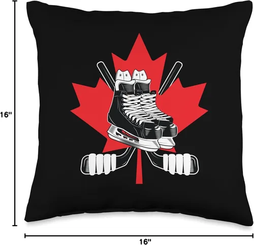 Vista 4 de Hockey Stick Ice Skates Canada Ice Hockey Gift Patines de palo Bandera canadiense Almohada de jugador de hockey sobre hielo, 16 x 16, multicolor