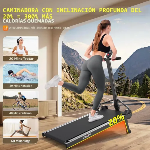Vista 2 de ANCHEER Cinta de correr con barra de asa, almohadilla plegable de 3.0 HP con 12% de inclinación, capacidad de 320 libras, cintas de correr plegables