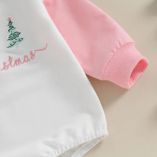 Vista 6 de Lesimsam Traje de Navidad para bebé recién nacido, con letras bordadas, mameluco de burbujas de gran tamaño, ropa de invierno