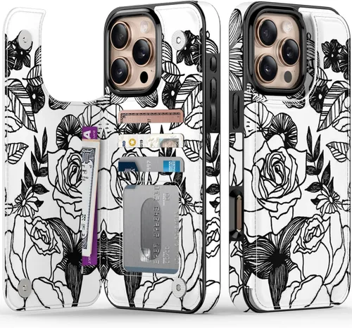 Vista 126 de FUNMIKO Funda tipo cartera para iPhone 15 con tarjetero + clip para efectivo, bloqueo RFID, protección contra caídas de grado militar y obras