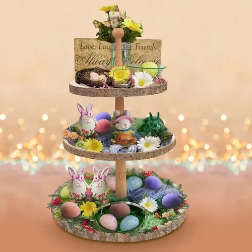Vista 7 de Soporte para cupcakes de 3 niveles, bandeja escalonada de madera, soporte rústico para cupcakes para fiesta/boda/cumpleaños/baby