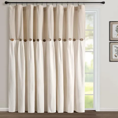 Vista 9 de Lush Decor - Cortinas de lino con botones de estilo granja, panel individual, diseño plisado de dos tonos de 40 pulgadas de ancho x 45 pulgadas