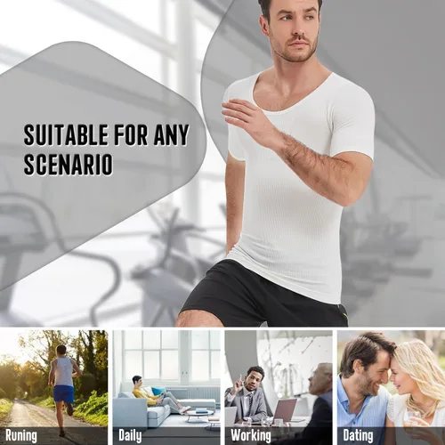 Vista 7 de Camisa adelgazante para hombre, ginecomastia para hombre, manga corta de compresión, chaleco de Moobs