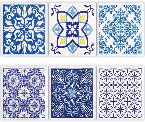 Vista 14 de 6 piezas de paños de cocina suecos reutilizables, toallas de cocina, paños de limpieza de esponja, paños absorbentes de secado rápido, paños