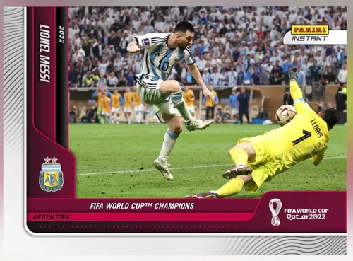 Vista 2 de Juego de campeones de la Copa Mundial Panini Instant 2022 Argentina – 12 cartas totales incluyendo Lionel Messi, Julian Alvarez RC, Angel Di Maria