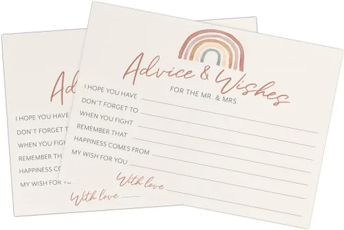 Vista 5 de Printed Party Tarjetas de consejos de boda y buenos deseos, tema boho arco iris, juego de 50