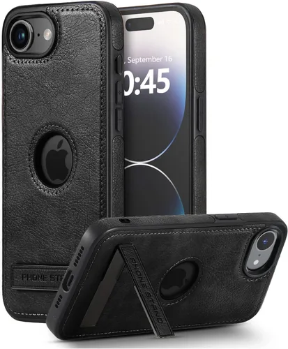 Vista 12 de Funda de cuero para iPhone 13 Pro, funda protectora delgada con función atril a prueba de golpes, soporte invisible integrado compatible con iPhone