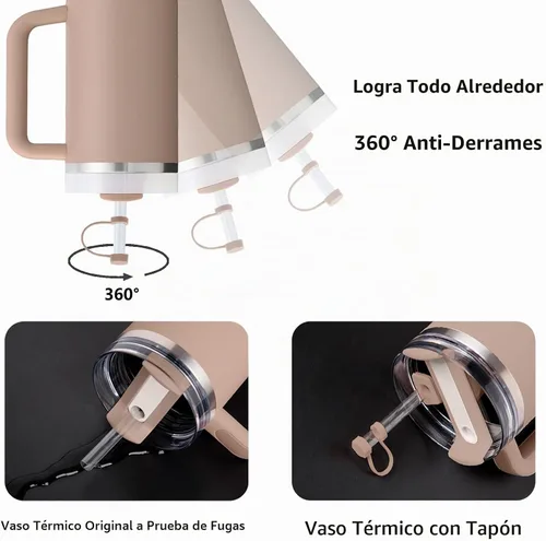 Vista 4 de Juego de tapones antiderrame de silicona compatible con taza Stanley Cup 2.0 de 30oz y 40oz con cubierta para pajita (Juego de 2, Rosa Almendra)