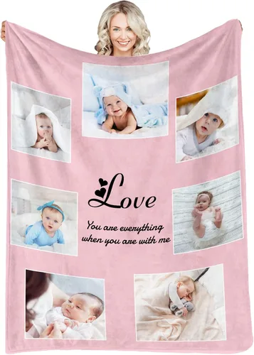 Vista 17 de Manta personalizada con fotos, texto, fotos personalizadas, mantas para adultos y niños, cumpleaños familiar, 1 foto, 50 x 40 pulgadas