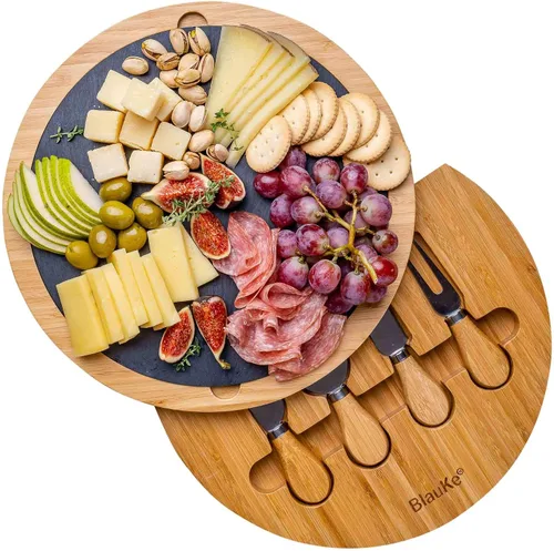 Vista 10 de Juego de tabla de queso de bambú y cuchillos de 14 x 11 pulgadas – Tabla de cortar queso de madera, bandeja de servir, juego de tabla de embutidos