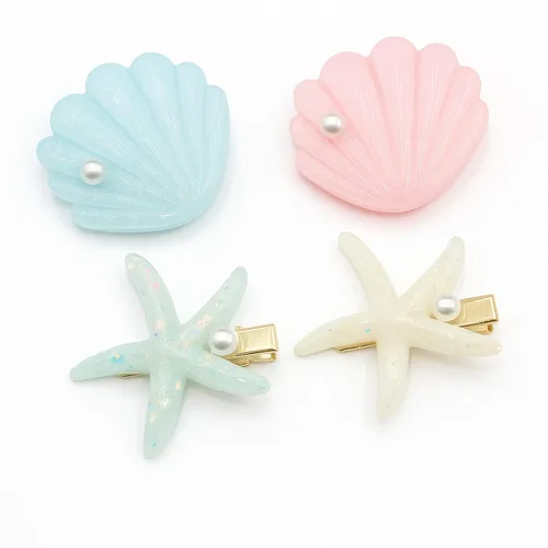Vista 8 de Juego de pinzas para el cabello con perlas de concha de mar, disfraz de sirena artificial, horquilla de princesa para niñas y mujeres, accesorios