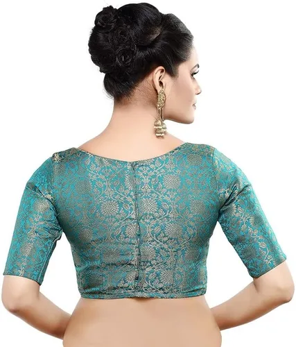 Vista 2 de Blusa de Sari con costuras de brocate, con brocate, para mujer, estilo tradicional de Bollywood