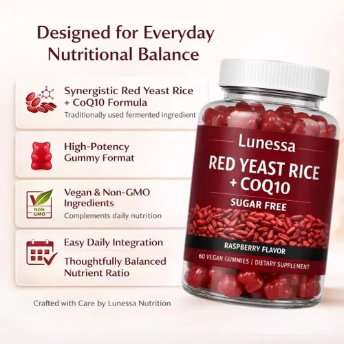 Vista 6 de Arroz de levadura roja Lunessa, con arroz de levadura roja de 2400 mg, CoQ10 200 mg, restaura la vitalidad corporal y mantiene niveles saludables