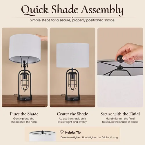 Vista 8 de Juego de 2 lámparas de mesa de granja con puertos USB y luz nocturna, lámpara moderna para mesita de noche para sala de estar y dormitorio