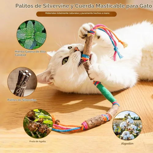 Vista 2 de Juguetes de hierba gatera para gatos de interior – Palitos de Silvervine y juguetes masticables para gatos para limpieza de dientes – Kit de hierba