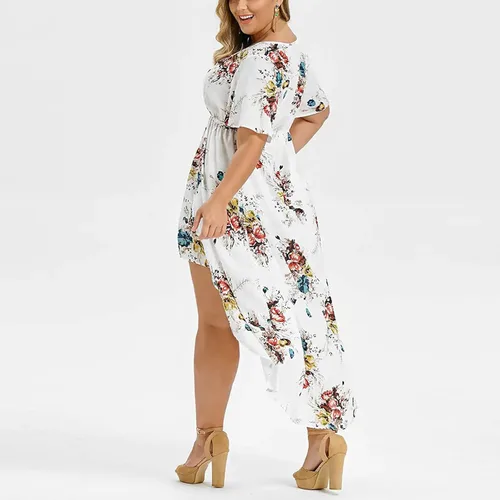 Vista 4 de YUNIAO Vestido largo de talla grande para mujer, vestido largo casual de verano de manga corta con estampado floral para playa y vacaciones, 0,00.