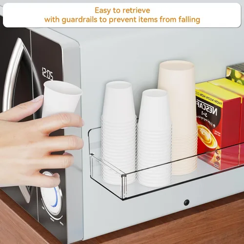 Vista 6 de Yieach Paquete de 4 soportes de pared transparentes para especias con adhesivo, 11.5 pulgadas de largo x 3.6 pulgadas de ancho, organizador