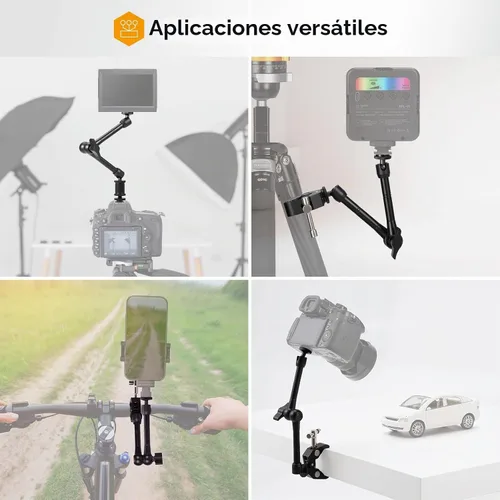 Vista 7 de TARION Brazo mágico con súper abrazadera – 11 pulgadas/11.0 in articulada ajustable montaje de cámara de fricción y abrazadera con rosca de 1/4